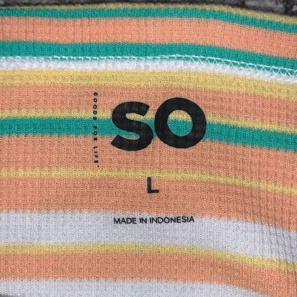 SO Junior Size‎ Large Crop Tank Top Orange Green Stripe V Neck - Picture 2 of 6